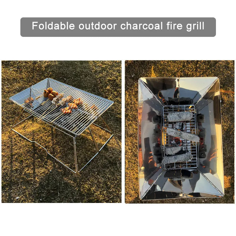 Outdoor Folding Barbecue Two Layer Stainless Steel Portable Grill | Bowlift