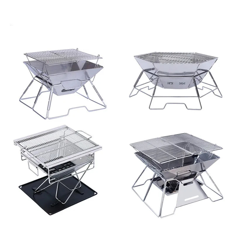 Outdoor Folding Barbecue Two Layer Stainless Steel Portable Grill | Bowlift