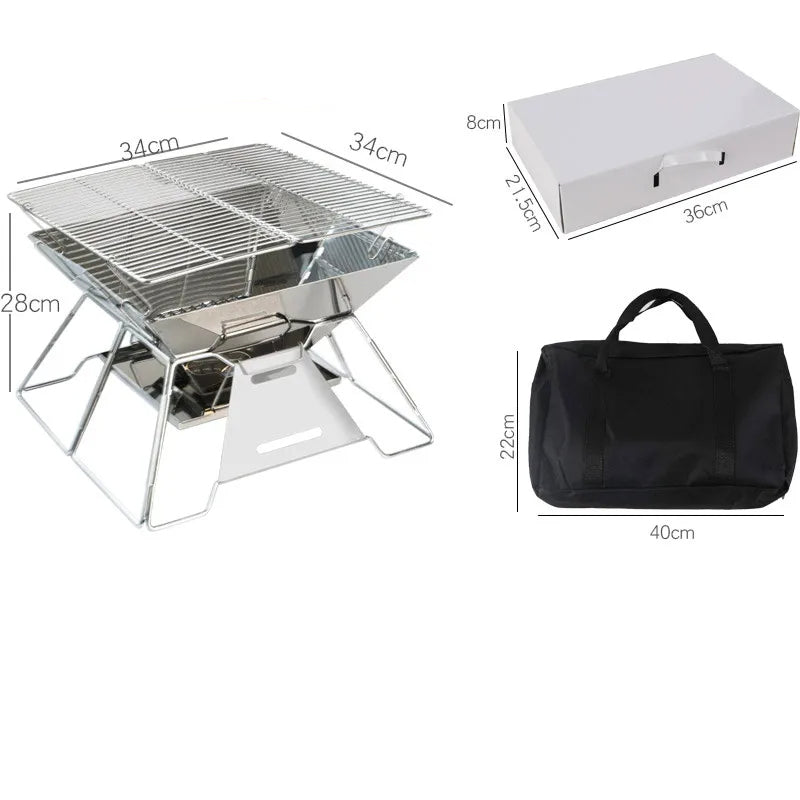 Outdoor Folding Barbecue Two Layer Stainless Steel Portable Grill | Bowlift