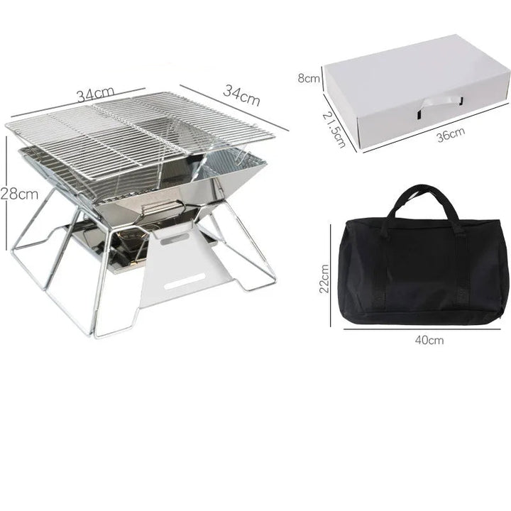 Outdoor Folding Barbecue Two Layer Stainless Steel Portable Grill | Bowlift