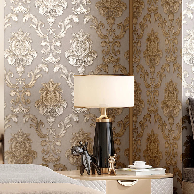 BowLift | Gold textured luxury classic 3D damask wallpaper decor