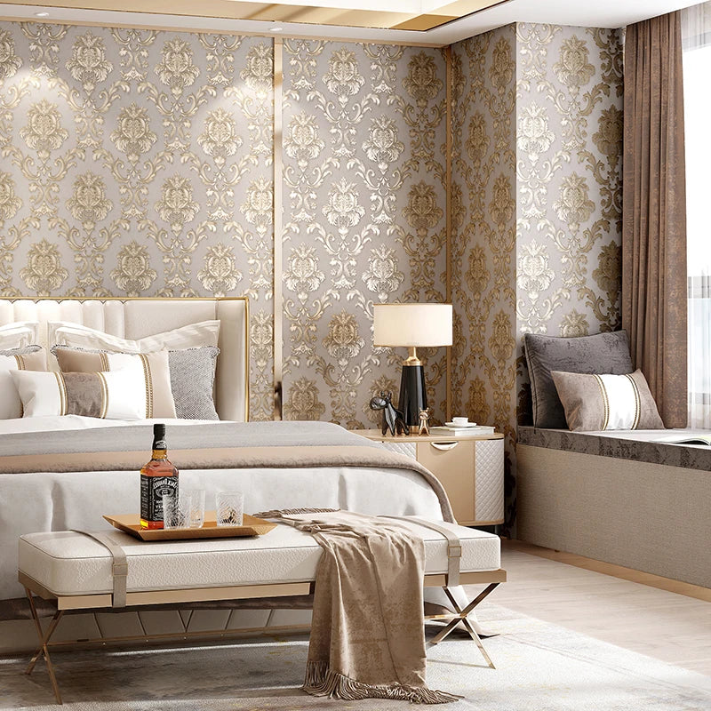 BowLift | Gold textured luxury classic 3D damask wallpaper decor