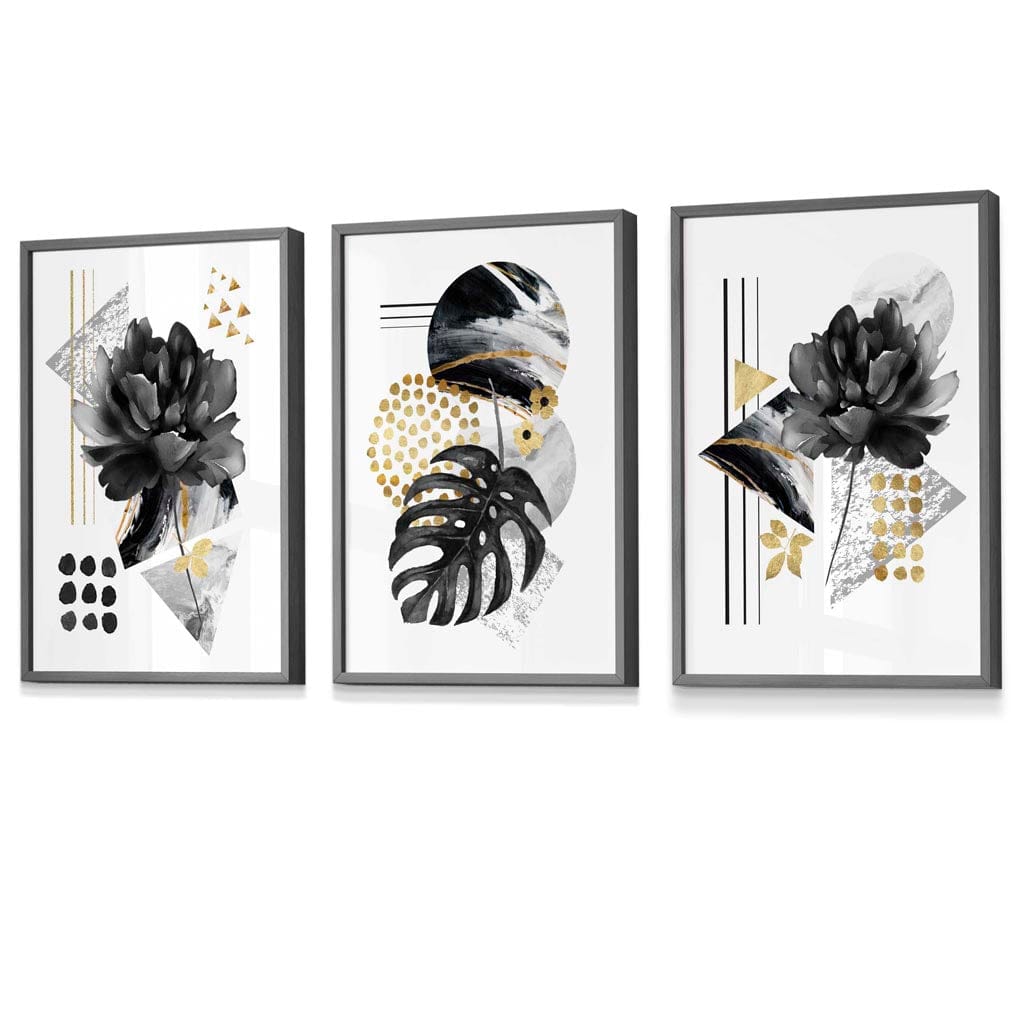 Abstract Black and Gold Botanical Wall Art Prints / Framed | Bowlift