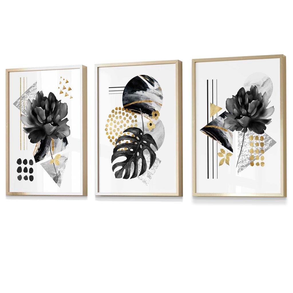 Abstract Black and Gold Botanical Wall Art Prints / Framed | Bowlift