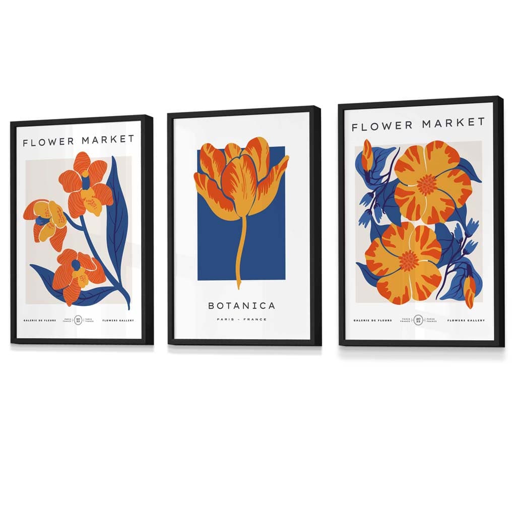 Blue & Orange Flower Market Frame Wall Art Prints | Bowlift