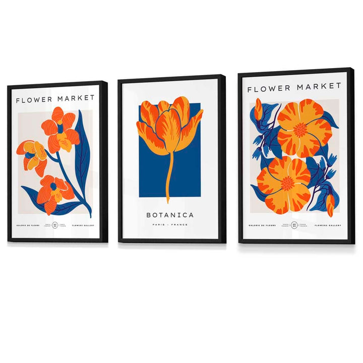 Blue & Orange Flower Market Frame Wall Art Prints | Bowlift