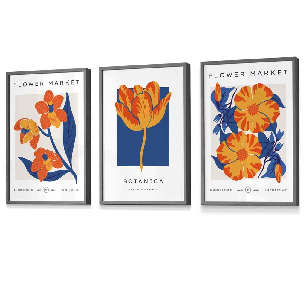 Blue & Orange Flower Market Frame Wall Art Prints | Bowlift