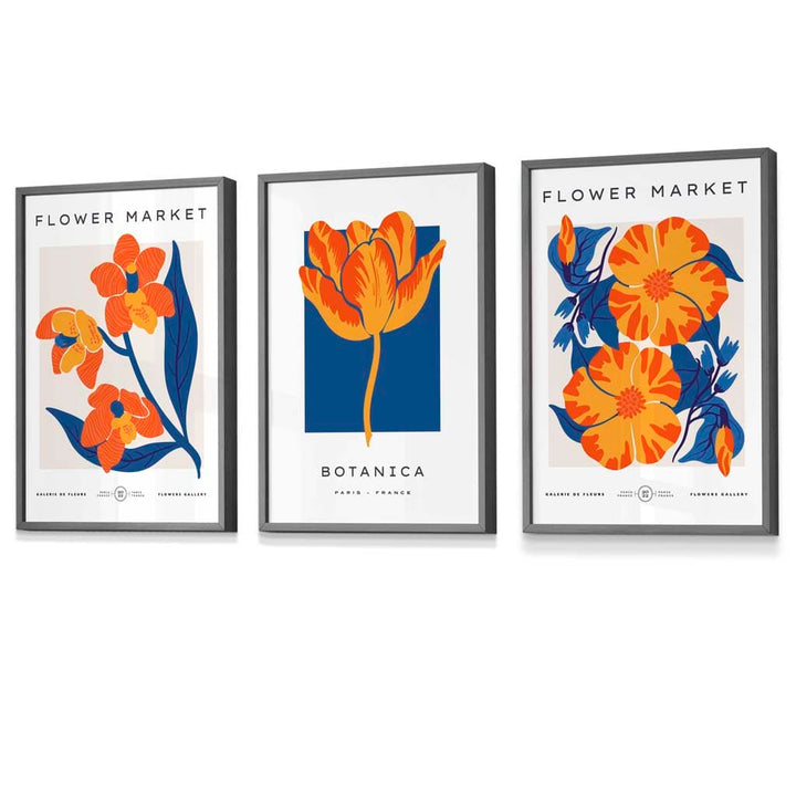 Blue & Orange Flower Market Frame Wall Art Prints | Bowlift