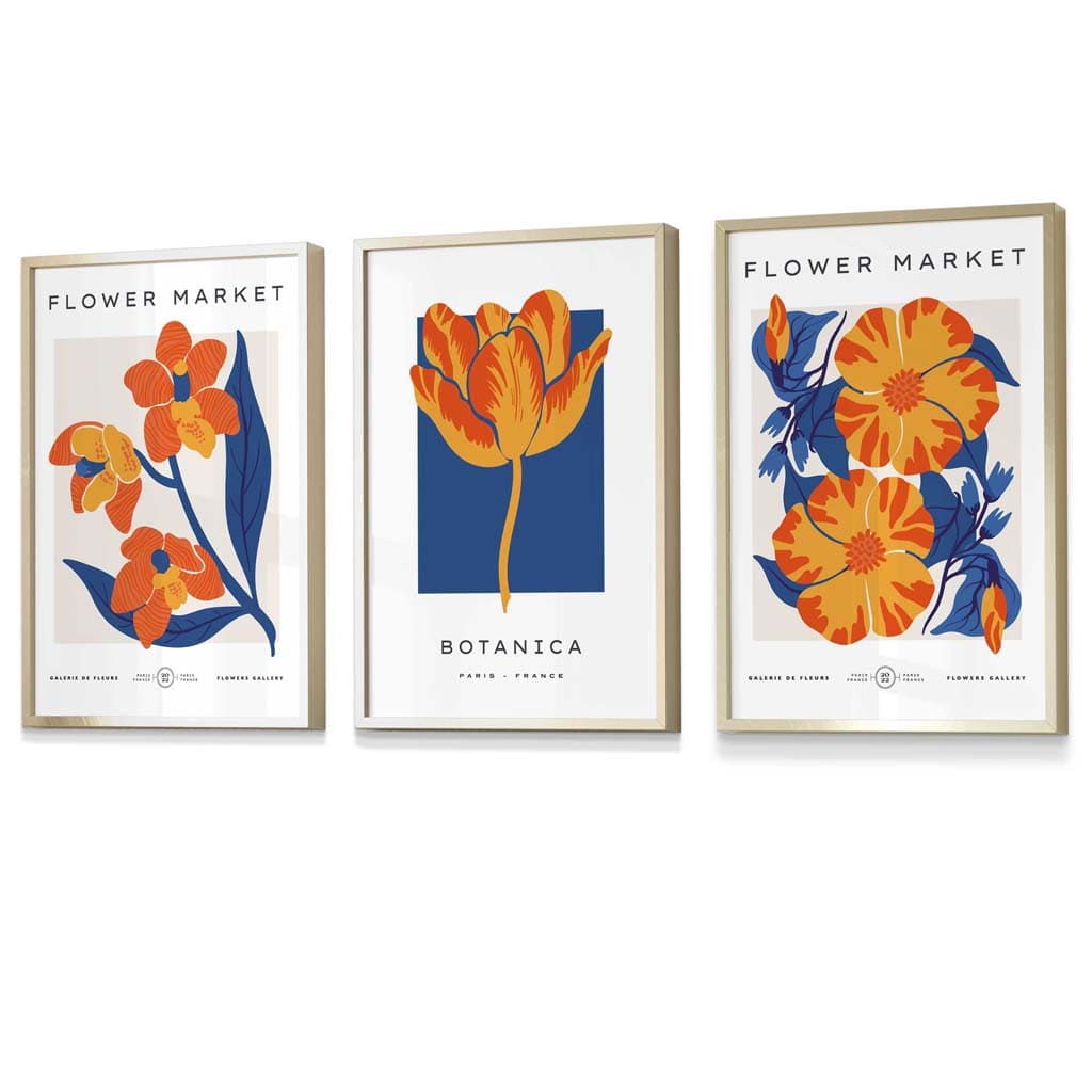Blue & Orange Flower Market Frame Wall Art Prints | Bowlift