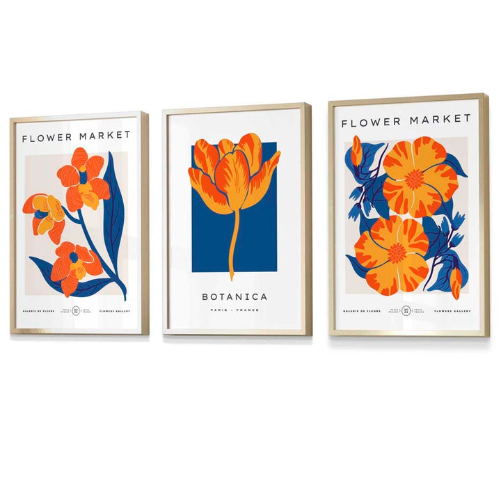 Blue & Orange Flower Market Frame Wall Art Prints | Bowlift