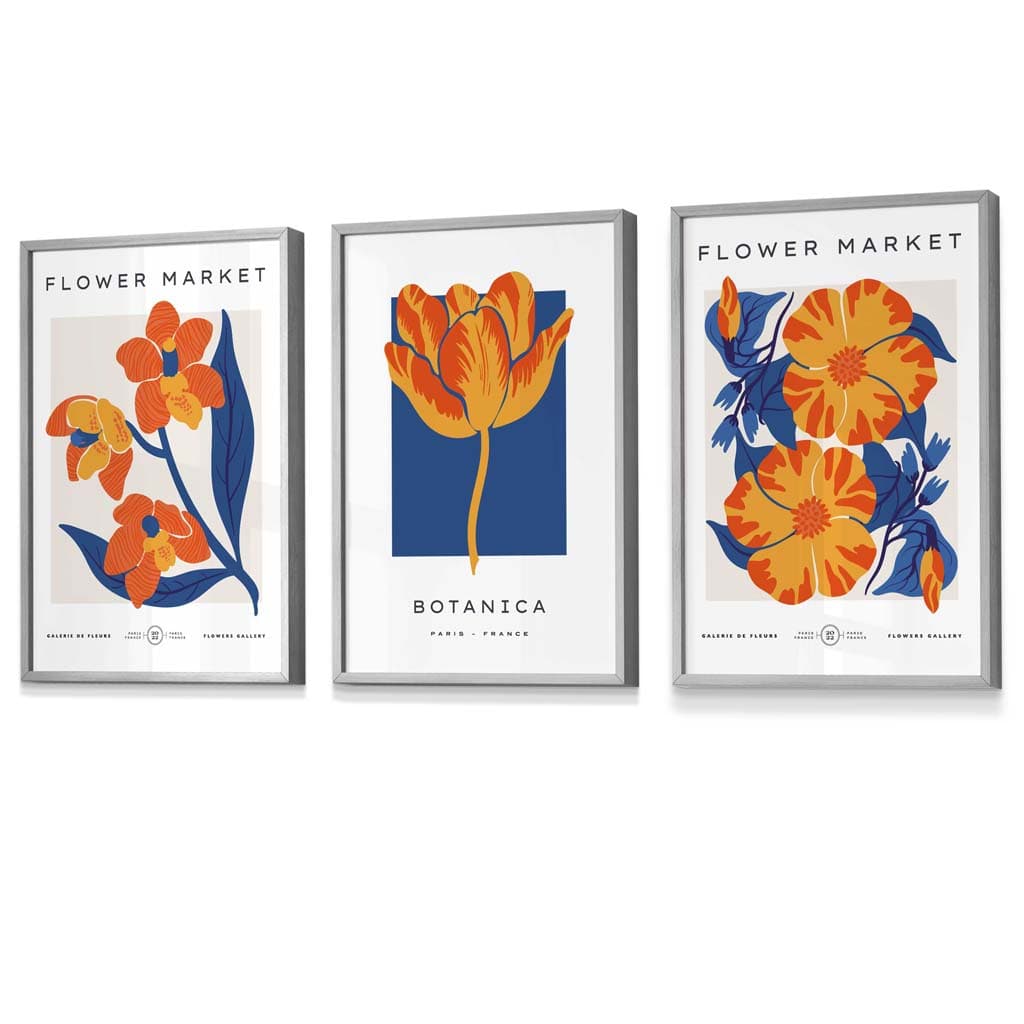Blue & Orange Flower Market Frame Wall Art Prints | Bowlift