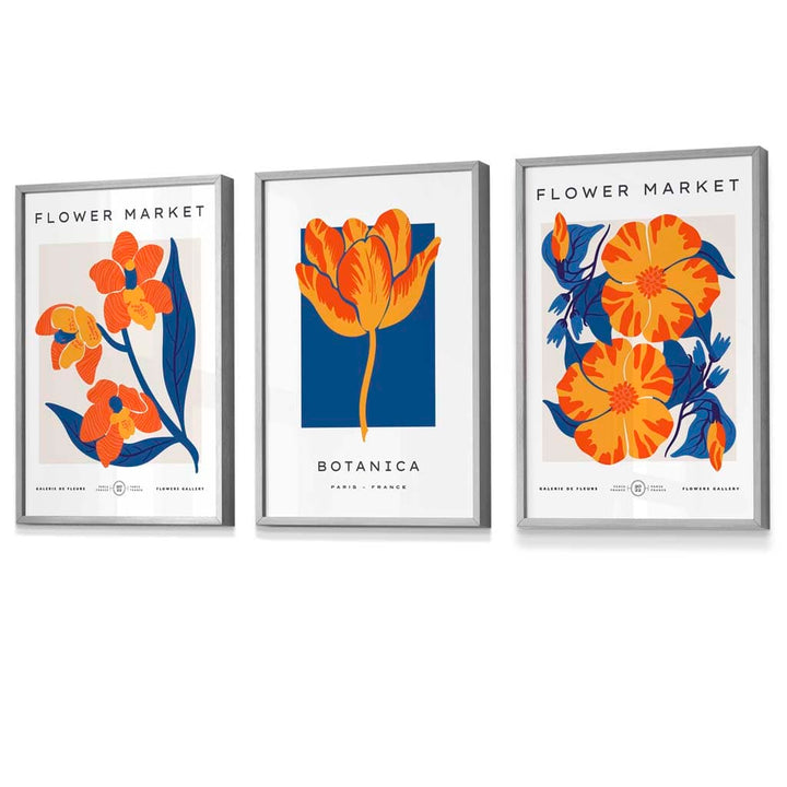 Blue & Orange Flower Market Frame Wall Art Prints | Bowlift