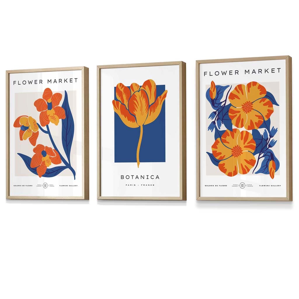 Blue & Orange Flower Market Frame Wall Art Prints | Bowlift