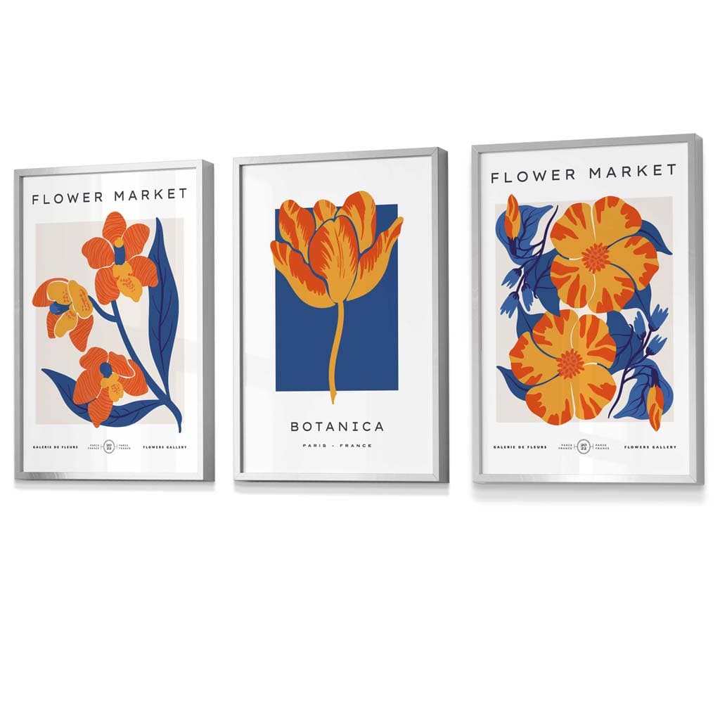 Blue & Orange Flower Market Frame Wall Art Prints | Bowlift