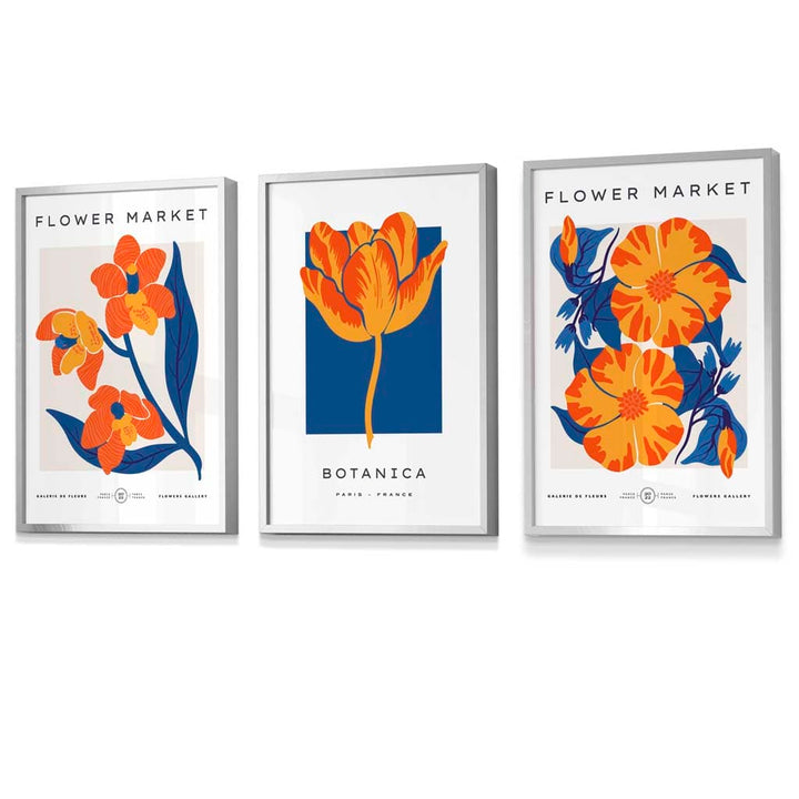 Blue & Orange Flower Market Frame Wall Art Prints | Bowlift