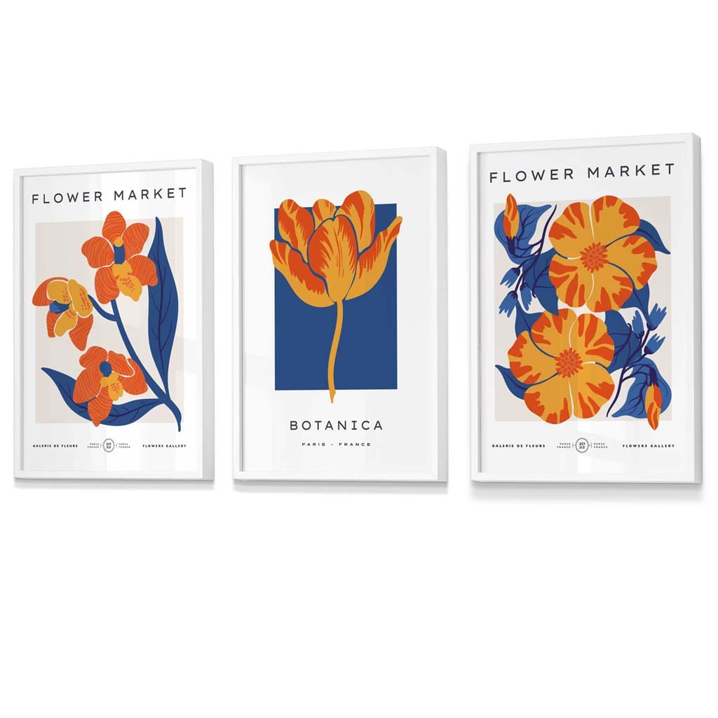 Blue & Orange Flower Market Frame Wall Art Prints | Bowlift