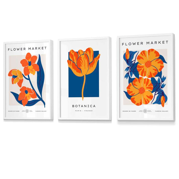 Blue & Orange Flower Market Frame Wall Art Prints | Bowlift