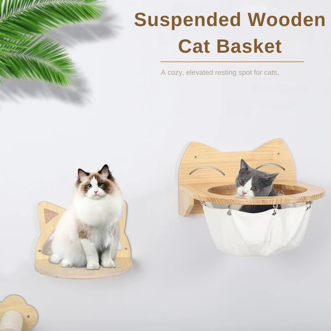 Hanging wooden cat basket Bowlift