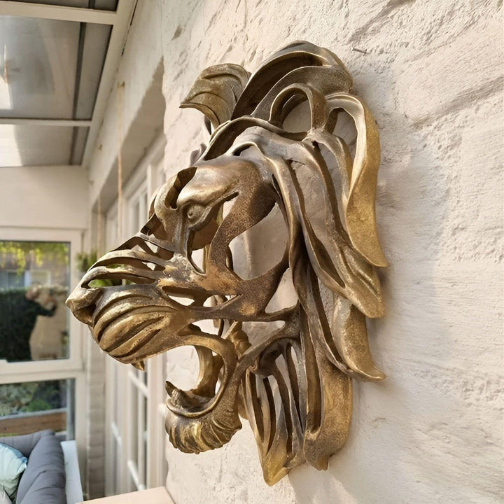 Exquisite gold-plated lion head wall sculpture Bowlift