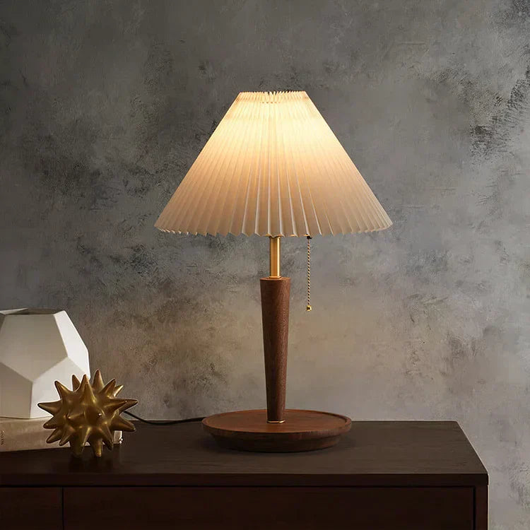 BowLift | Elegant Vintage Woodly Table Lamp - Table Lamp with Pleated Design