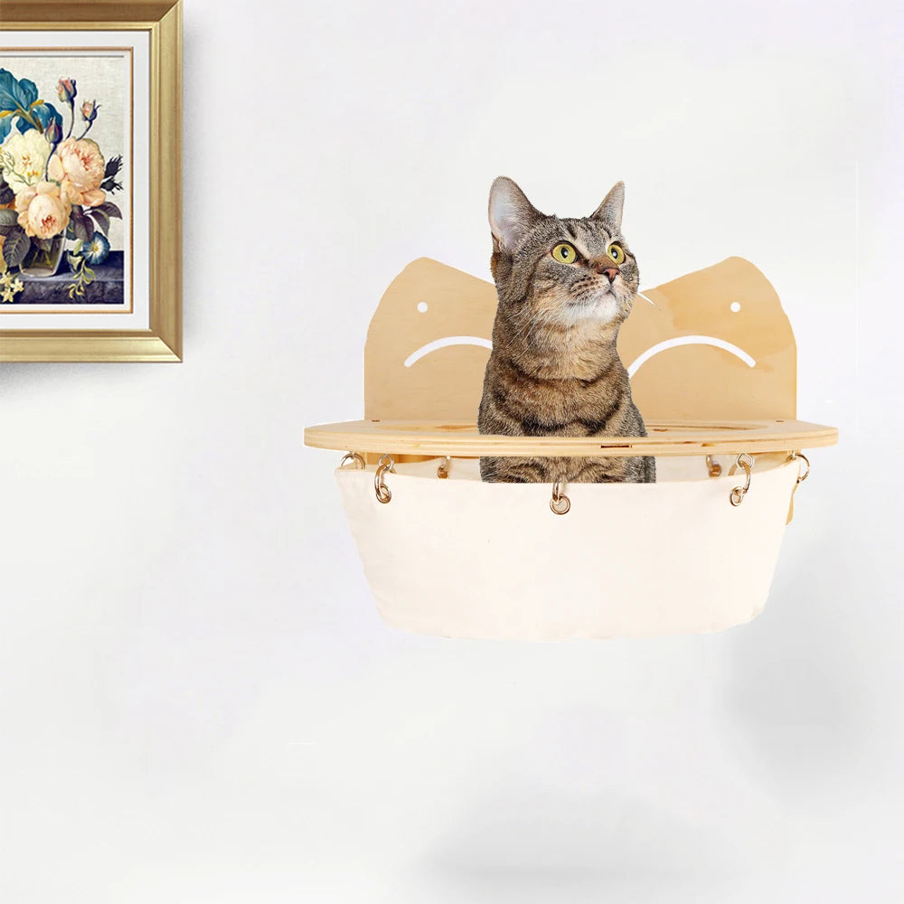 Hanging wooden cat basket Bowlift