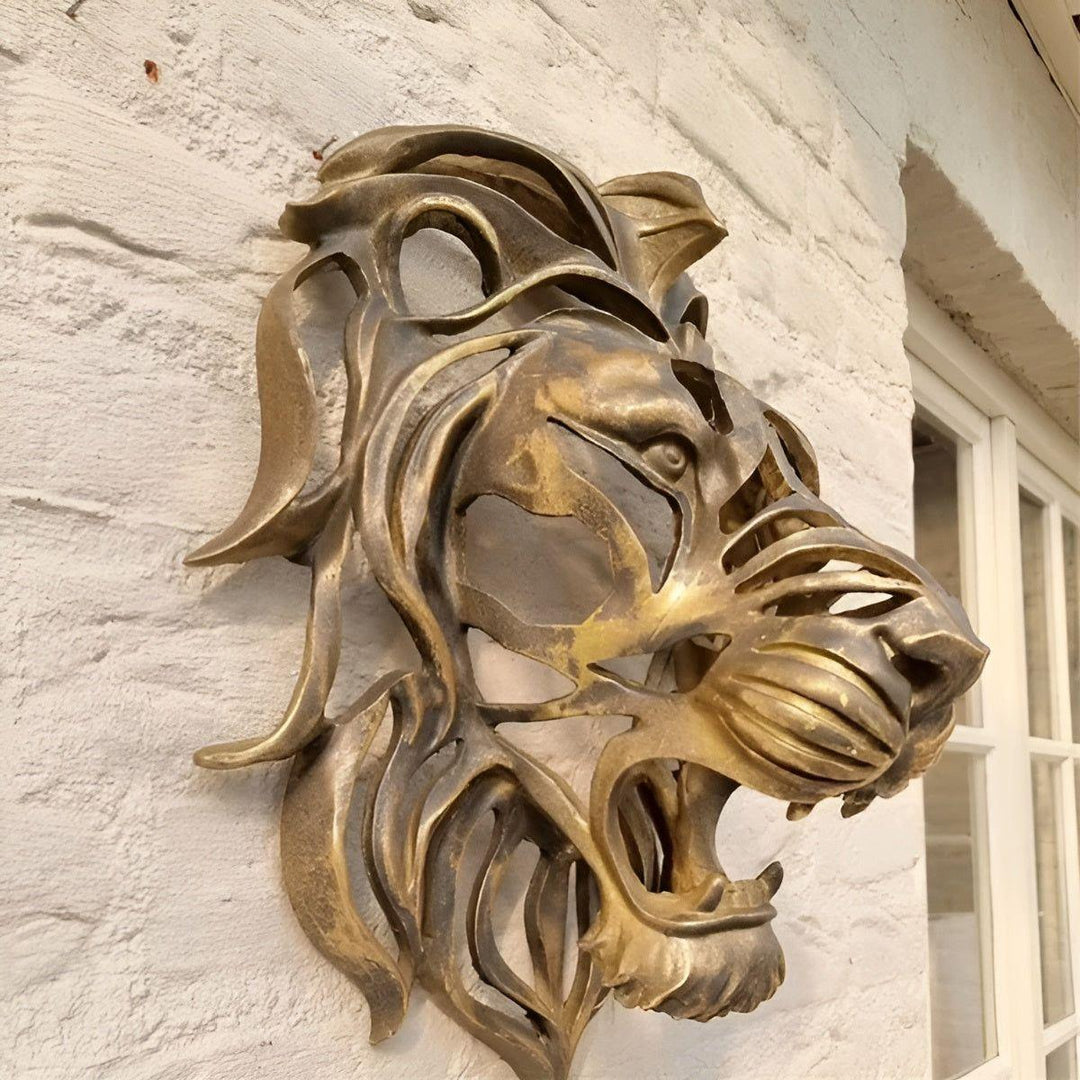 Exquisite gold-plated lion head wall sculpture Bowlift