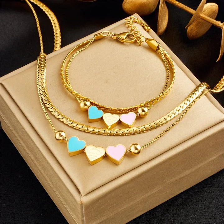 BowLift | Pastel Forever Love Heart Necklace and Bracelet