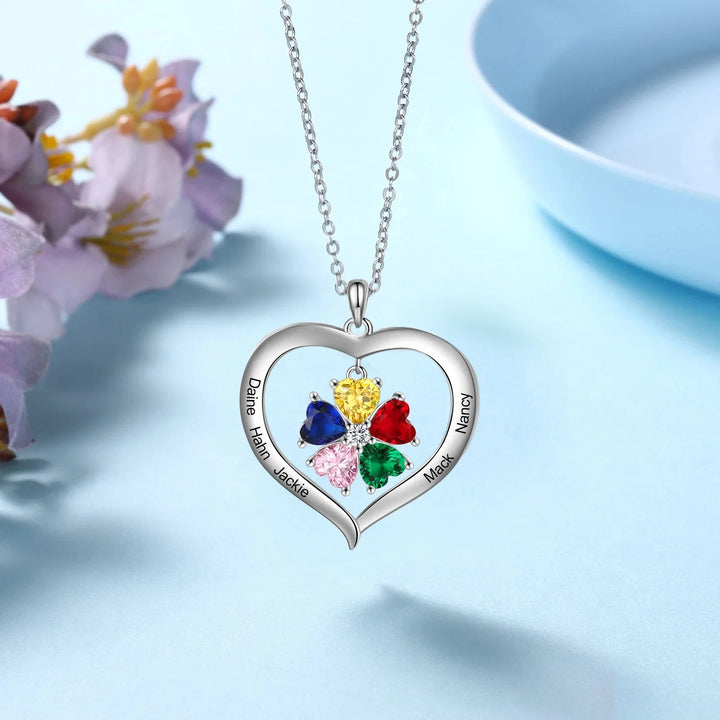 BowLift | Personalized Name & Birthstone Heart Hanging Pendant Necklace