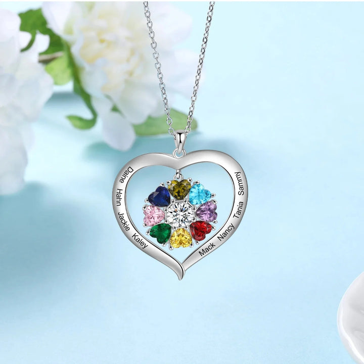 BowLift | Personalized Name & Birthstone Heart Hanging Pendant Necklace