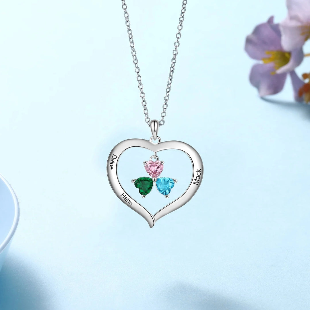BowLift | Personalized Name & Birthstone Heart Hanging Pendant Necklace