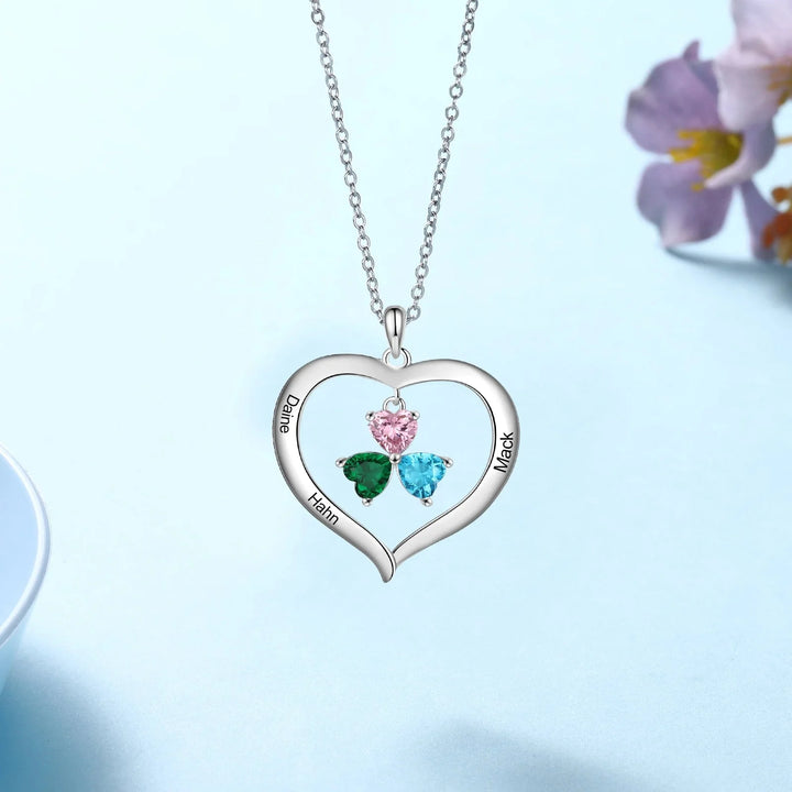 BowLift | Personalized Name & Birthstone Heart Hanging Pendant Necklace