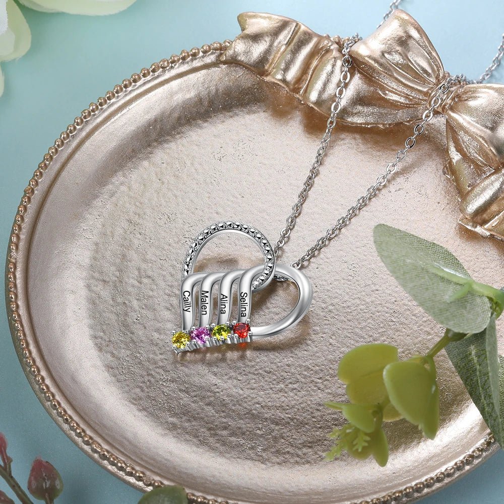 BowLift | Personalized Name & Birthstone Heart Striped Pendant Necklace