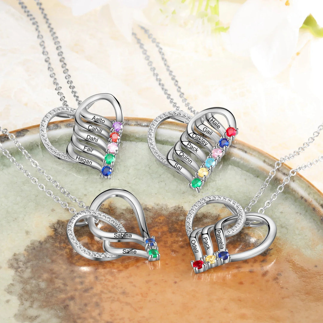BowLift | Personalized Name & Birthstone Heart Striped Pendant Necklace