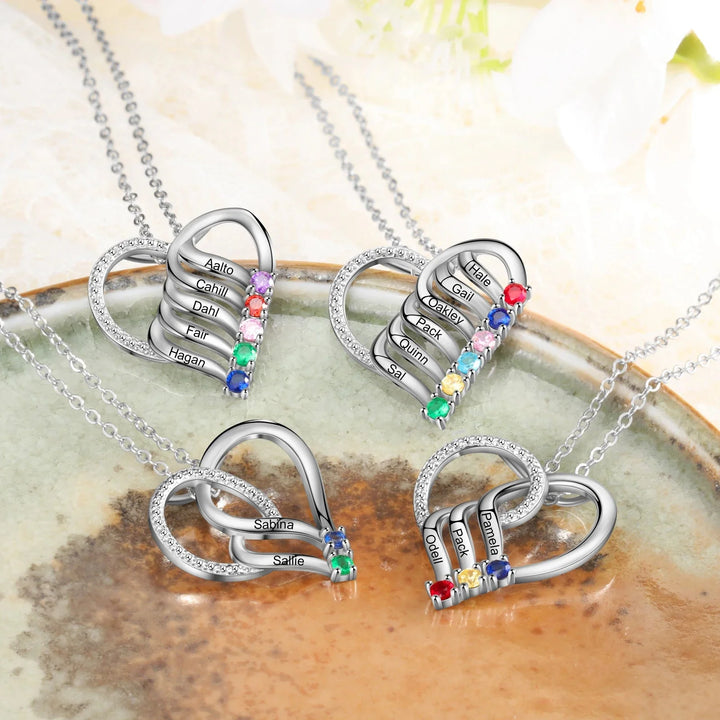 BowLift | Personalized Name & Birthstone Heart Striped Pendant Necklace