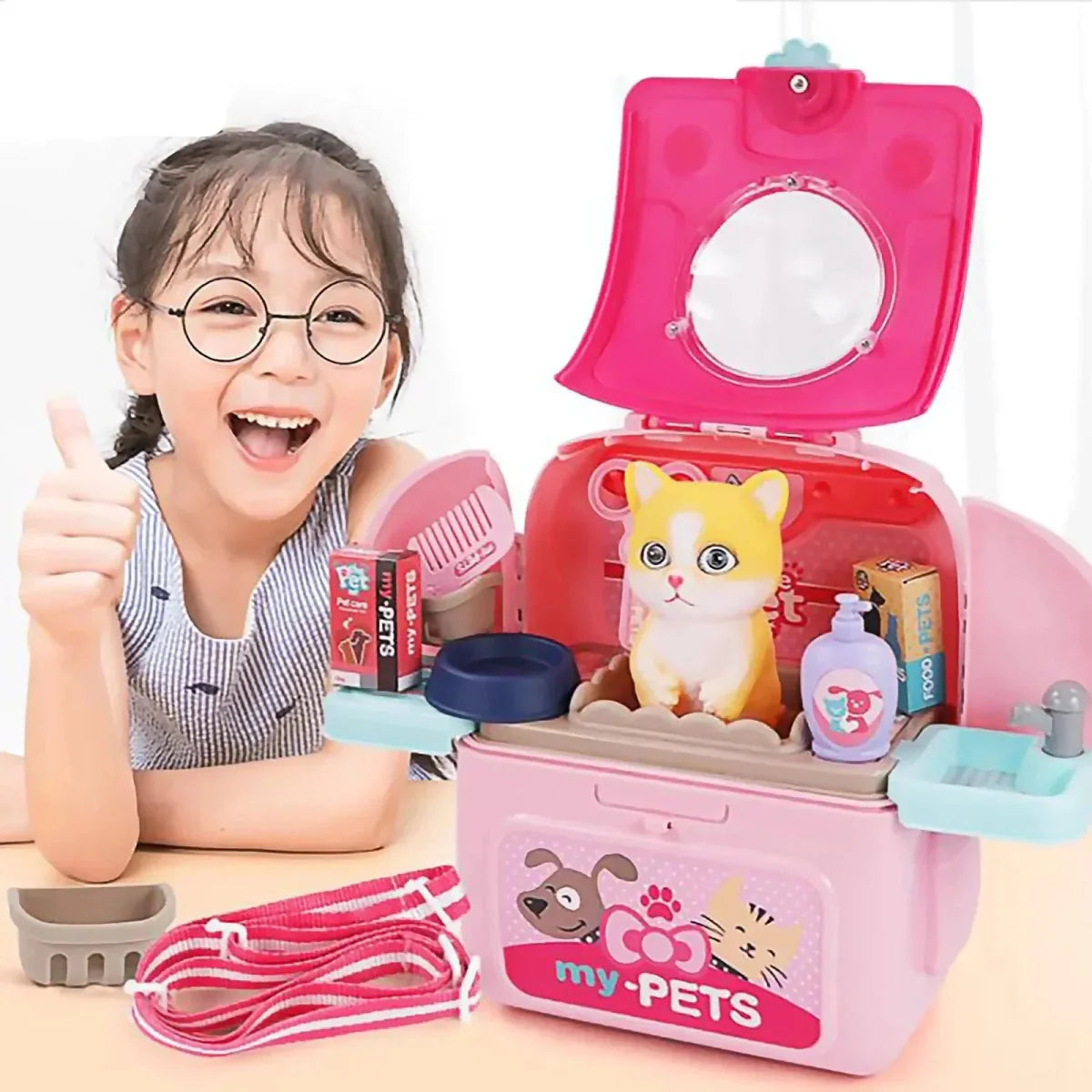 BowLift | Petcare Playset – Portable Vet Role Play Set for Kids with Backpack and 16 Accessories