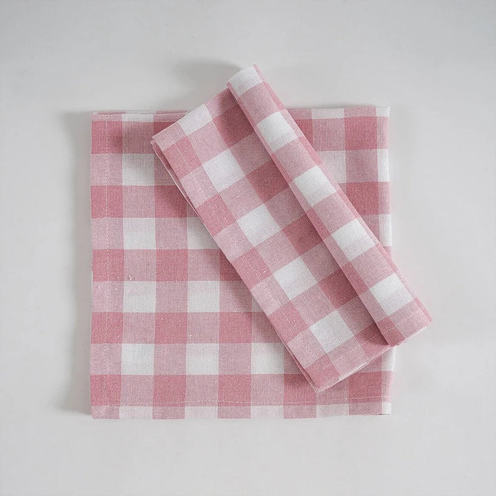 Pink Checkered Cloth Napkins Polyester Washable Table Dinning Napkins | Bowlift