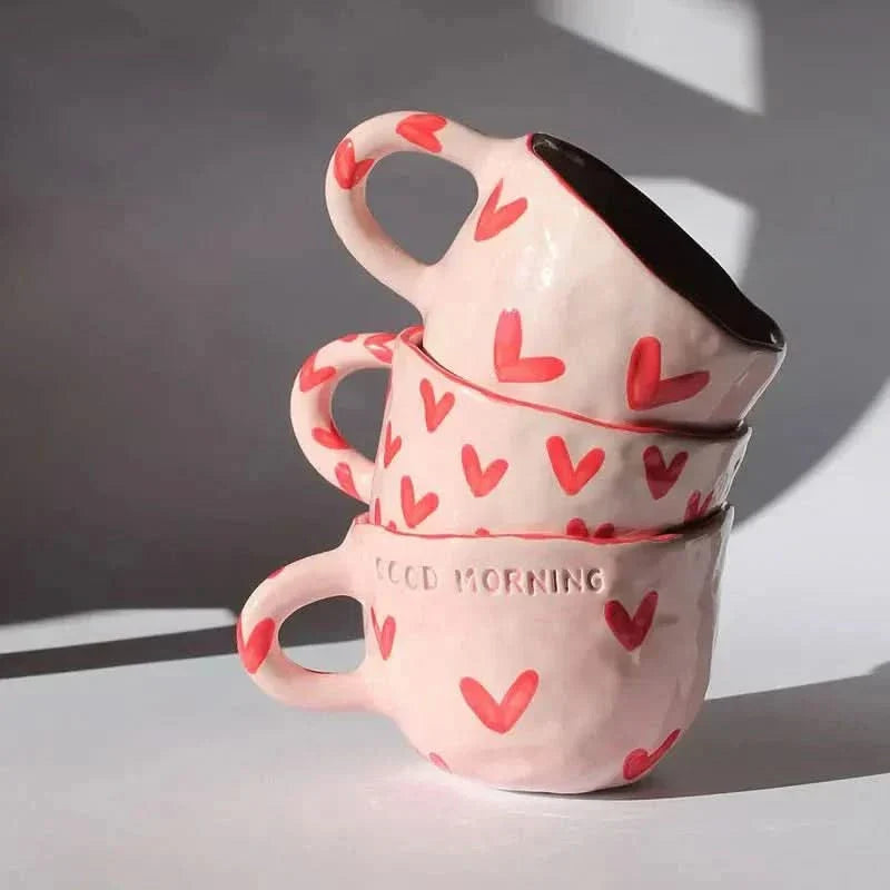 BowLift | Ceramic Coffee Mug with Pink Heart Design – 220ml Cup