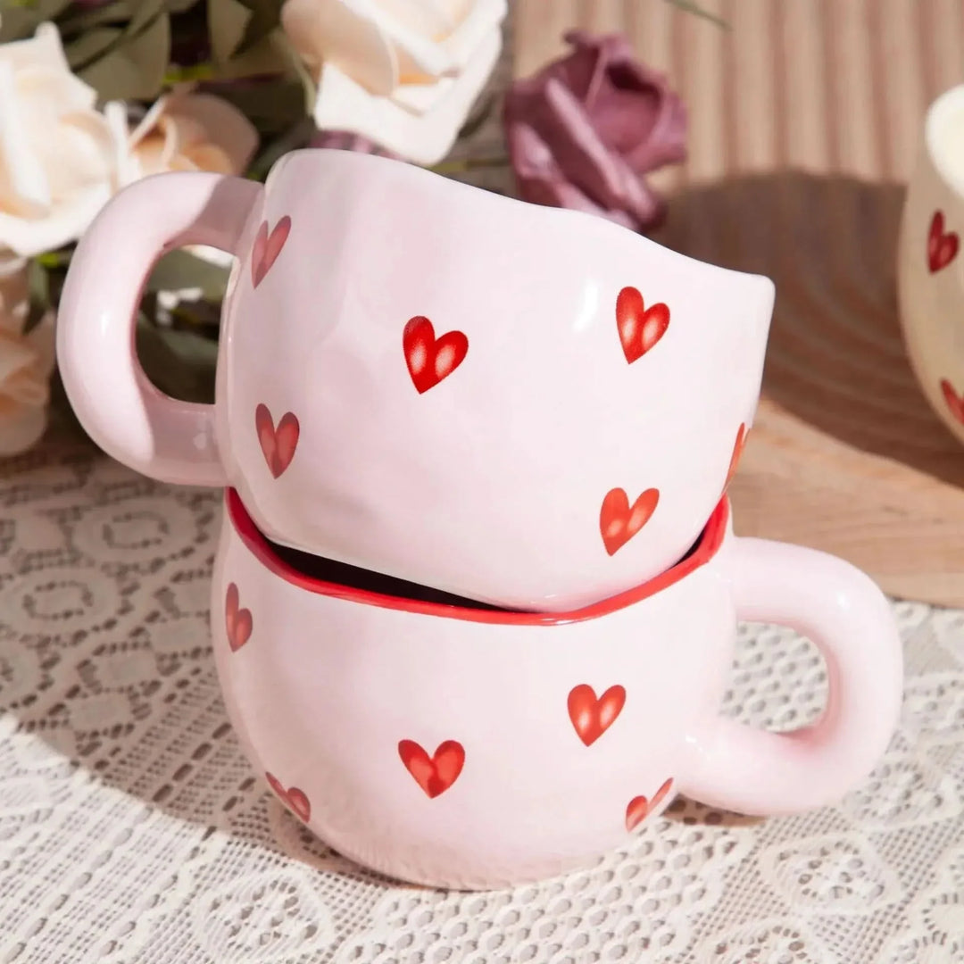 BowLift | Ceramic Coffee Mug with Pink Heart Design – 220ml Cup