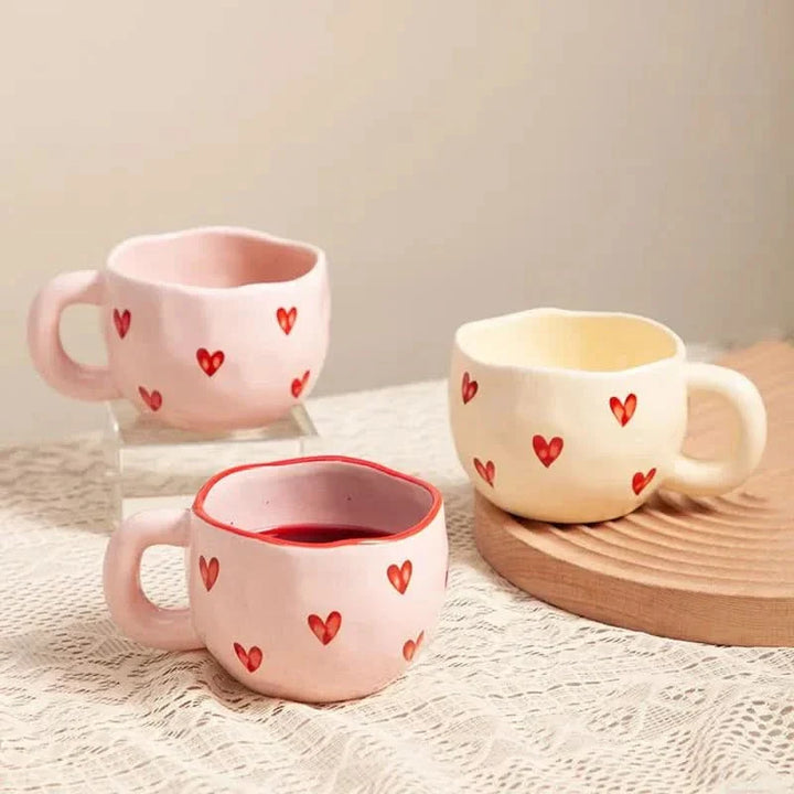 BowLift | Ceramic Coffee Mug with Pink Heart Design – 220ml Cup