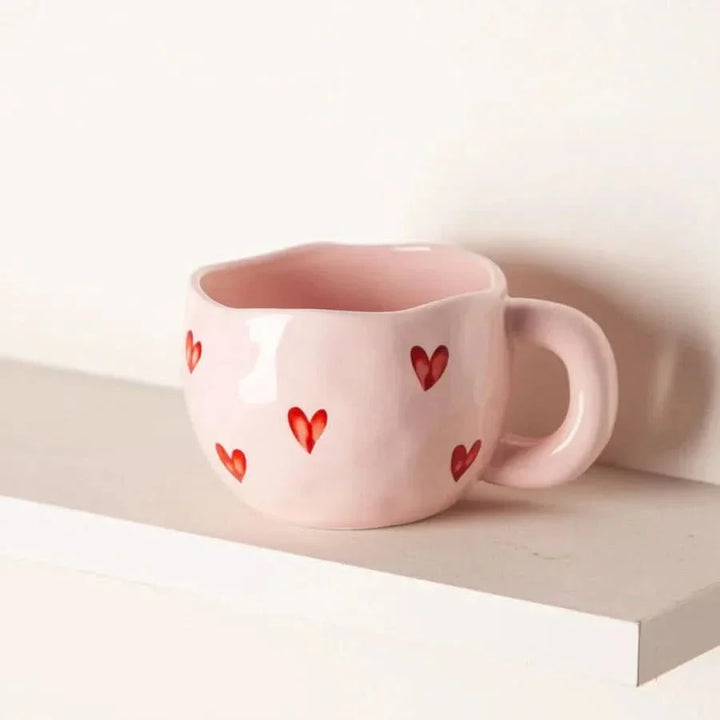 BowLift | Ceramic Coffee Mug with Pink Heart Design – 220ml Cup