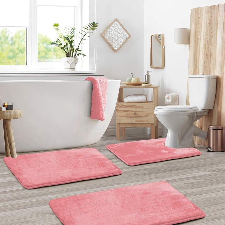 BowLift | VelvaLuxe 3-piece Memoryfoam Bath Mat Set – Non-slip, Absorbent and Washable