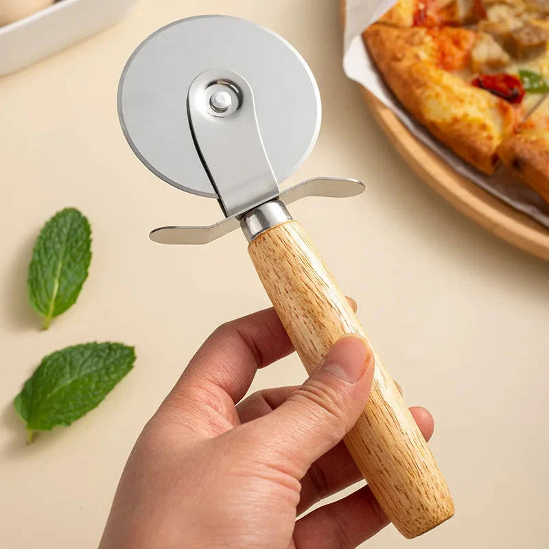 Pizza Cutter Wooden Handle Pastry Dough Cutter Cutting Wheel Slicer | Bowlift