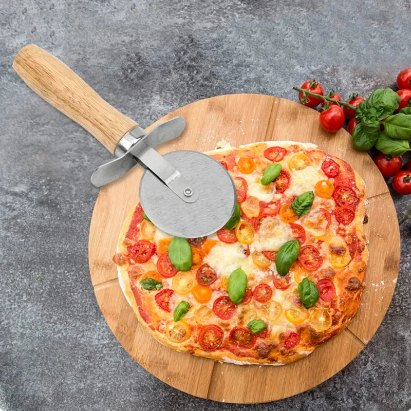 Pizza Cutter Wooden Handle Pastry Dough Cutter Cutting Wheel Slicer | Bowlift