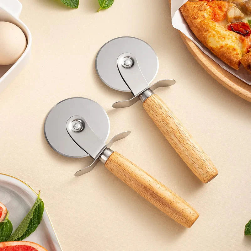 Pizza Cutter Wooden Handle Pastry Dough Cutter Cutting Wheel Slicer | Bowlift