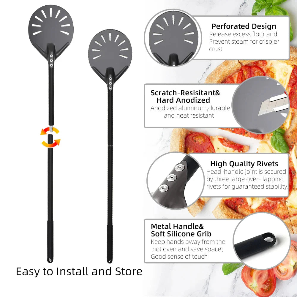 Pizza Shovel Turning Paddle Round Pizza Tool Wooden Handle Nonstick | Bowlift