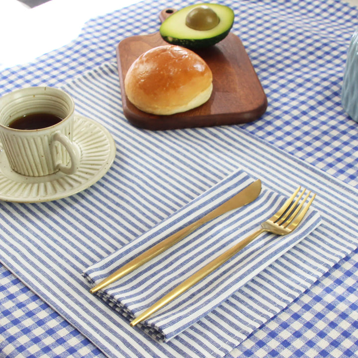 Plain Striped Cotton Linen Blend Table Napkins Set of 12 Cloth Napkins | Bowlift