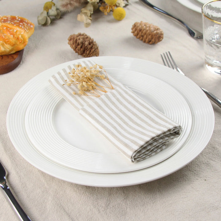 Plain Striped Cotton Linen Blend Table Napkins Set of 12 Cloth Napkins | Bowlift