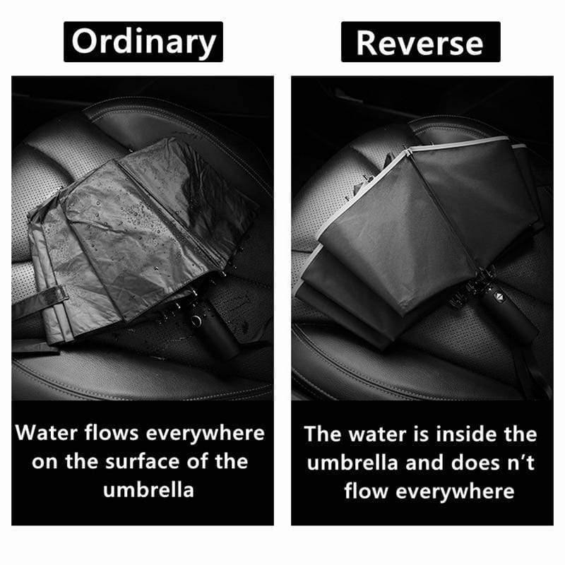 BowLift | Automatic reverse LED light umbrella with reflective strip, three-fold foldable, inverted, 10 ribs, windproof umbrellas for travel