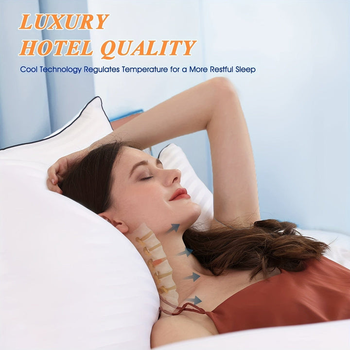 1pc Luxury Hotel Quality Bed Pillow - Cooling & Supportive - Perfect For Bedroom Guest Rooms - Soft Down Alternative Filling For Back, Stomach & Side Sleepers | Bowlift