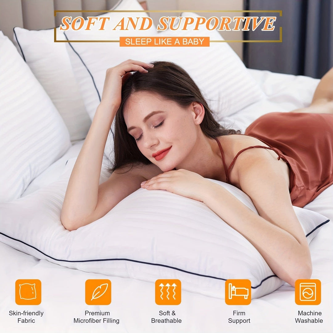 1pc Luxury Hotel Quality Bed Pillow - Cooling & Supportive - Perfect For Bedroom Guest Rooms - Soft Down Alternative Filling For Back, Stomach & Side Sleepers | Bowlift